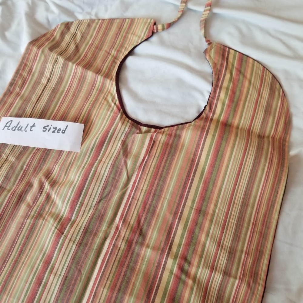 Striped Adult Bib brown earth tones reversible maroon